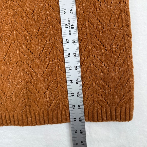 Talbots Womens Medium Rust Orange Pointelle Chevron Crewneck Sweater JO5161 - Picture 4 of 8